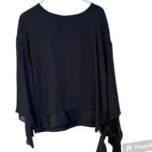 Worthington Shirt Black Sheer Side Tie Whimsical L